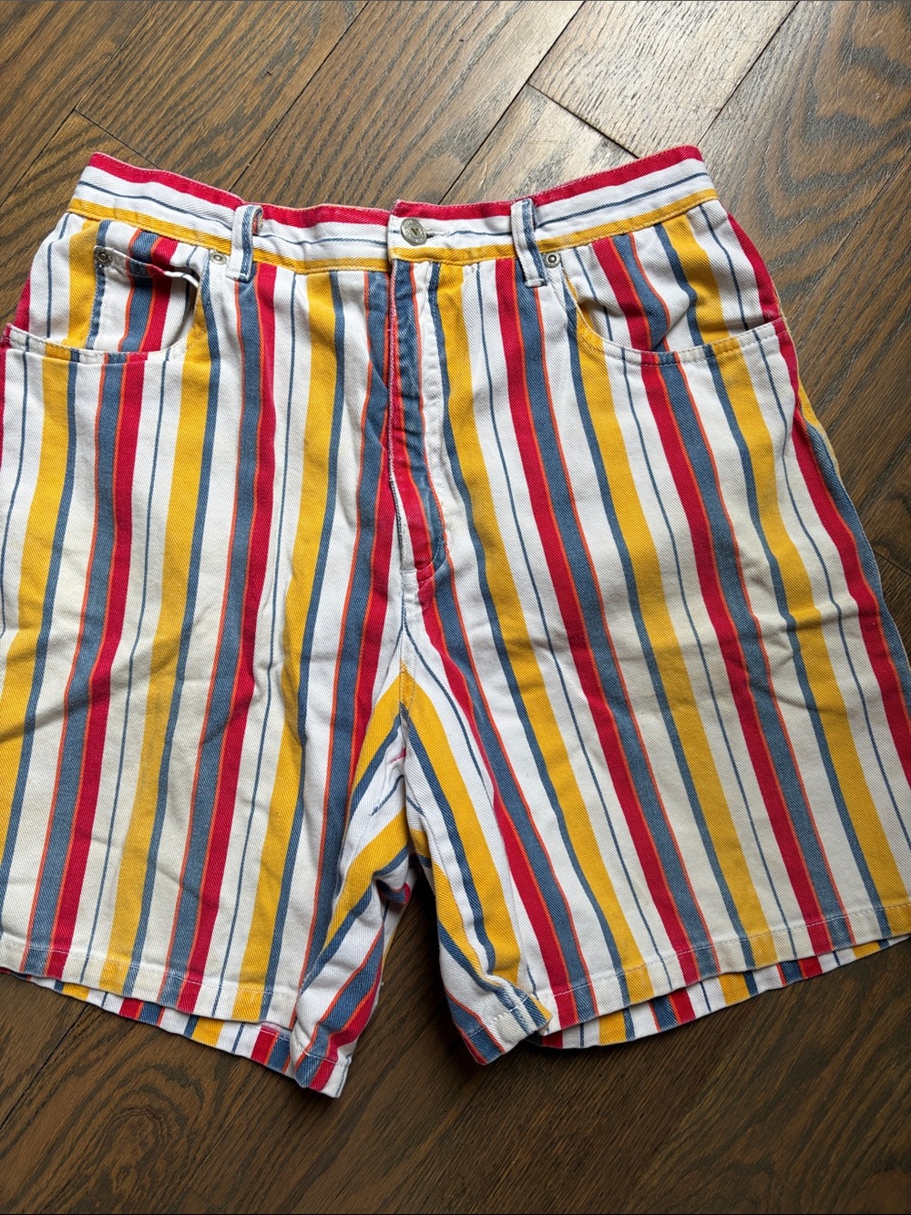 Vintage colorful striped jean shorts